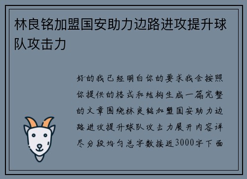 林良铭加盟国安助力边路进攻提升球队攻击力